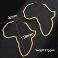 Detail view of large gold Africa map earrings with dimensions 113mm height and 92mm width - Extra Large Height 113mm / Gold