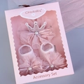Close-up of pink swan crown headband and pearl socks set in a decorative gift box - Korean Pink Silver Crown
