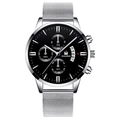 Business quartz watch for men with black dial and silver stainless steel mesh band - Silver Band Silver Case Black Dial Silver Hands