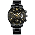 Orologio al quarzo da uomo con cinturino in metallo nero, indici dorati e calendario - Cinturino Nero Cassa Nera Quadrante Nero Lancette Oro