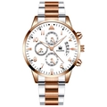 Orologio al quarzo da uomo con cinturino bicolore argento e oro rosa e datario business - Cinturino Bicolore Oro Rosa Argento Quadrante Bianco Lancette Oro Rosa