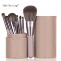 Portable 7-piece makeup brush set in dusty pink case with soft synthetic bristles - 7Pcs with Tube Holder / Classic Purple