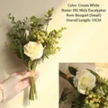 33cm small cream white eucalyptus and rose flower bouquet for home minimalist decoration - 2299-Small Eucalyptus Rose Bouquet-Cream White