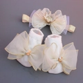 White baby headband and socks set with golden crown and rhinestones on grey background - Gold 3D Small Crown