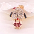 Gouden puppy sleutelhanger met kristallen en wit emaille lichaam met rood Wang-teken - Rood