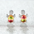 Turtle stud earrings with gradient pink yellow green zircon in silver finish - White Gold Plated Pink Yellow Zircon