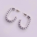 Elegant silver U-shaped hoop earrings with square cubic zirconia in a minimalist style - Silver (Large Pair)