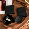 Elegant black textured square jewelry box for earrings and necklaces on brown silk - Black Pearl Pattern; 7*7*1.5cm