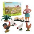 Miniature farm animal play set with female farmer figurine, poultry, and palm tree model - Chicken Farming Set FW665-60