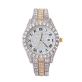 Luxury iced-out women's quartz watch with date display and roman numerals in gold and silver - Gold & Silver