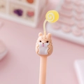 Pink cartoon gel pen with cute animal figurine and spiral lollipop topper detail - Colorful Cat Hamster with Lollipop