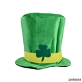 Green velvet St. Patrick's Day top hat with yellow band and shamrock logo detail - Green Shamrock Top Hat (19IR9084)