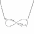 Collar infinito de plata en acero inoxidable con grabado personalizado de Daniel y Tiffany - Collar Infinito de Nombres Dobles / Plateado