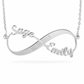 Silver infinity name necklace with custom engraving on a polished metal surface - Double Names Date Infinity Necklace / Silver