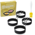 Set da 5 anelli per uova in acciaio inox antiaderente con pennello per hamburger - Set da 5 Pezzi in Scatola Colorata (Impugnatura in Acciaio)