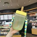 Gourde enfant en forme de glace avec paille et bandoulière géométrique verte - 300ml / Vert herbe