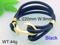 Gelaagde zwarte lederen armband met gouden ankersluiting en 220 mm lengte detail - Zwart Multi-layer Stijl (KB71179-BD)