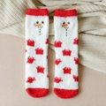 Winter plush coral fleece socks featuring cute snowman pattern in red and white colors - One Size / Red and White Snowman