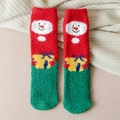 Plush Christmas coral fleece socks featuring red snowman design and soft green toe accents - One Size / Red Green Snowman Smile