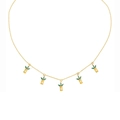 Gold chain necklace with five sparkling pineapple pendants set with yellow and green crystals - Yellow Pineapple Style (XL00093)