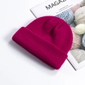 Fashionable rose pink chunky knit docker hat with a wide folded cuff on white background - One Size / Rose Red