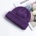 Classic purple knitted beanie hat with wide fold-up cuff and thick wool texture - One Size / Purple
