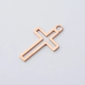 Colgante de cruz hueca en oro rosa con superficie lisa de acero inoxidable pulido para collares - 30*18mm / Oro rosa