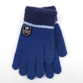 Guanti in maglia per bambini blu con polsini blu scuro e logo a scudo in stile vintage - 9-14 Anni (Y207241) / Blu scuro