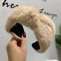 Handmade khaki faux rabbit fur knot headband for women featuring a warm plush design - Apricot