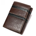 Men's tri-fold RFID blocking genuine leather wallet in dark brown with contrast stitching - 5001 Coffee