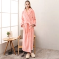 Thick pink flannel bathrobe for women with waist belt and large side pockets - Orange Pink Women