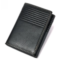Detalle de billetera de cuero negro RFID con superficie texturizada y costura fuerte - Estilo Clásico de Costuras de Grano de Lichi / 5002 Negro