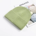 Winter light green ribbed knit beanie with cuffed brim and cozy thick yarn material - Grass Green