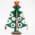 DIY wooden green Christmas tree with small ornaments and star topper on white background - Medium / Green