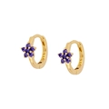 S925 sterling silver hoop earrings with purple flower design in gold finish - Purple Gold