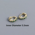 Mini S925 silver hoop earrings with gold plating and green zircon, 5.5mm inner diameter - 5.5mm Golden Color Green Zircon