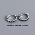 S925 sterling silver hoop earrings with black zircon stones, inner diameter 8.5mm - 8.5mm Platinum Color Black Zircon