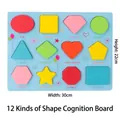 Wooden 12-shape puzzle board for kids featuring colorful geometric blocks for early learning - 12 Shapes Recognition Board