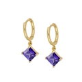 Elegant S925 silver gold-plated hoop earrings featuring square purple zircon pendants - Square Purple Zirconia / Purple/Gold