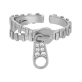 Einzigartiger silberner Reißverschluss-Ring für Damen mit Strass und verstellbarem Band - Einstellbar Offen / Silber