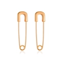 Orecchini a forma di spilla da balia dorati minimalisti con finitura lucida su bianco - Oro Rosa (Stile Lungo Minimalista)