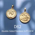 18K vergoldeter doppelseitiger Münzanhänger mit vintage Elisabeth II. Design - Doppelseitige Königin & Segelboot-Münze (D62)