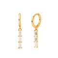 Eleganti orecchini pendenti in argento S925 placcato oro con tre zirconi rettangolari - Platino