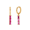 Dettaglio di orecchini di lusso in argento S925 con zirconi rettangolari color rosa - Oro Rosa Rosso