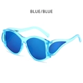 Futuristic wide blue frame sunglasses with integrated blue lenses for a punk look - Blue/Blue