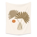 Bohemian tapestry featuring palm leaves and orange sun design on minimalist beige background - LC-14 / 73X95CM (Brushed Fabric)