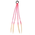 Detail of four gradient pink and yellow braided hair extensions with black elastic tie - Pink To Light Gold Gradient