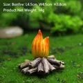 Figurine miniature de feu de camp en résine avec flammes orange et base en bois - Feu de camp