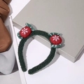 Dettaglio della fascia natalizia in peluche verde con decorazioni a fiocco di neve - Caramella