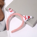 Cerchietto natalizio in peluche rosa con pupazzo di neve e cappello rosso di Babbo Natale - Pupazzo di neve
